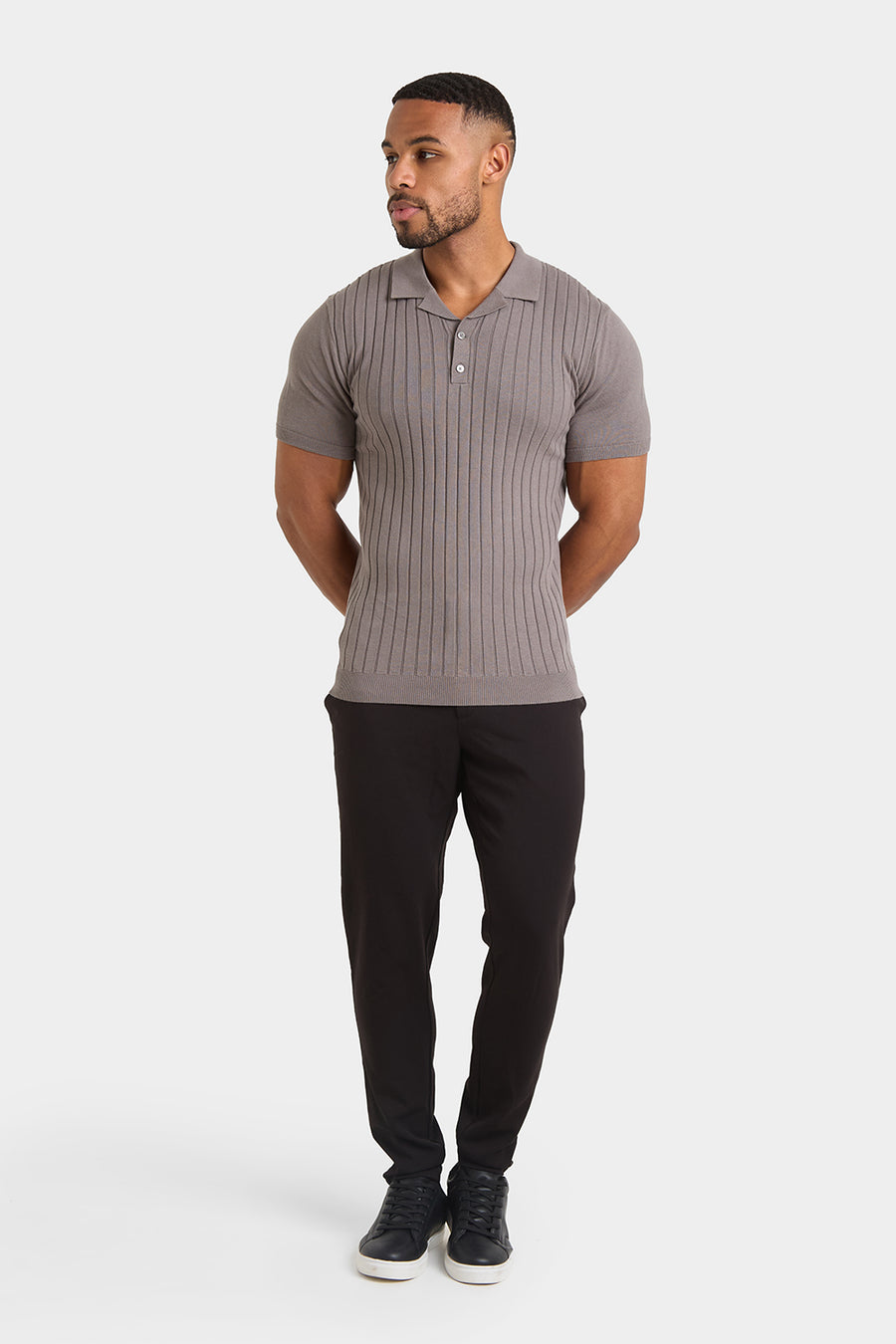 Ribbed Knitted Polo Shirt in Mole - TAILORED ATHLETE - USA