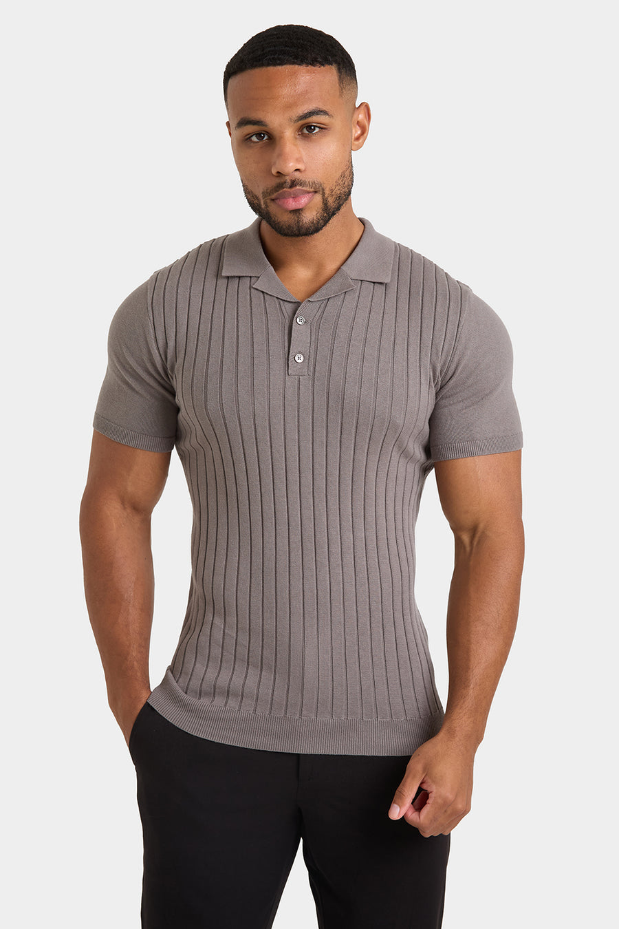 Ribbed Knitted Polo Shirt in Mole - TAILORED ATHLETE - USA