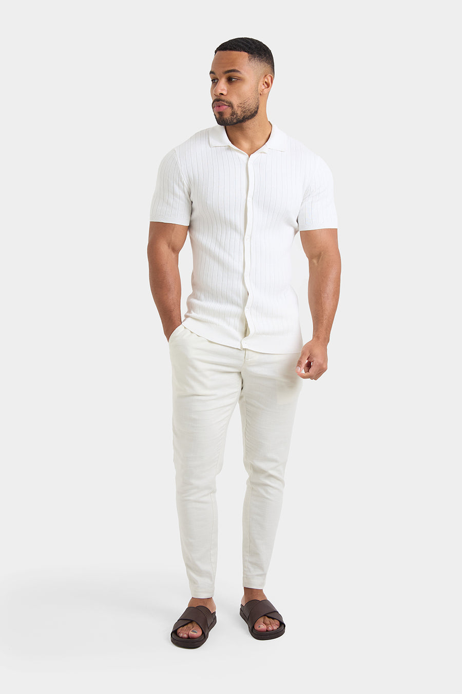 Ribbed Knitted Shirt in Ecru - TAILORED ATHLETE - USA
