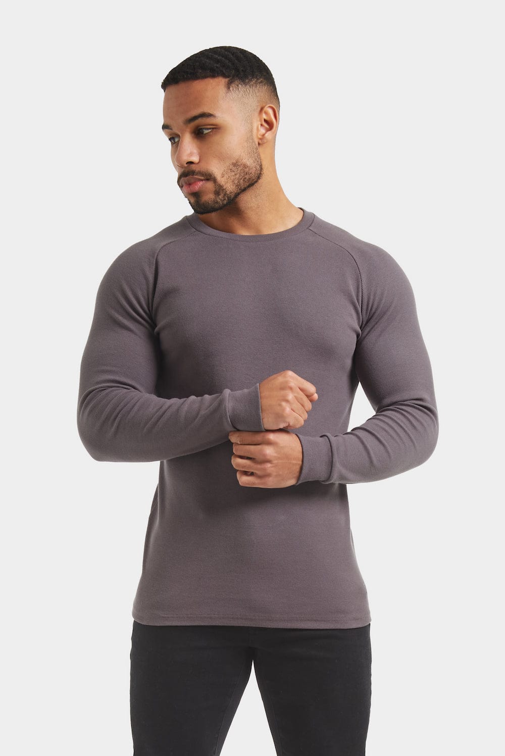 Rib Long Sleeve T-Shirt in Graphite - TAILORED ATHLETE - USA