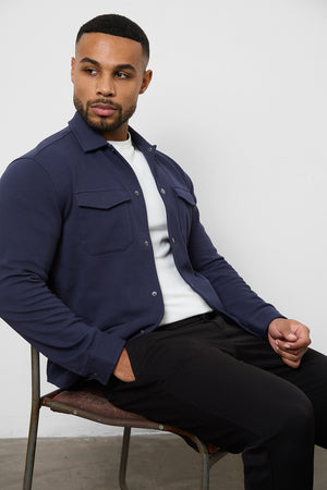 Twill Jersey Overshirt in Navy - TAILORED ATHLETE - USA