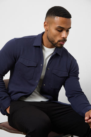 Twill Jersey Overshirt in Navy - TAILORED ATHLETE - USA