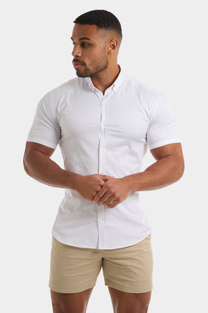 Athletic Fit Short Sleeve Signature Shirt in White - TAILORED ATHLETE - USA