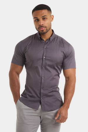 Athletic Fit Short Sleeve Signature Shirt in Grey - TAILORED ATHLETE - USA