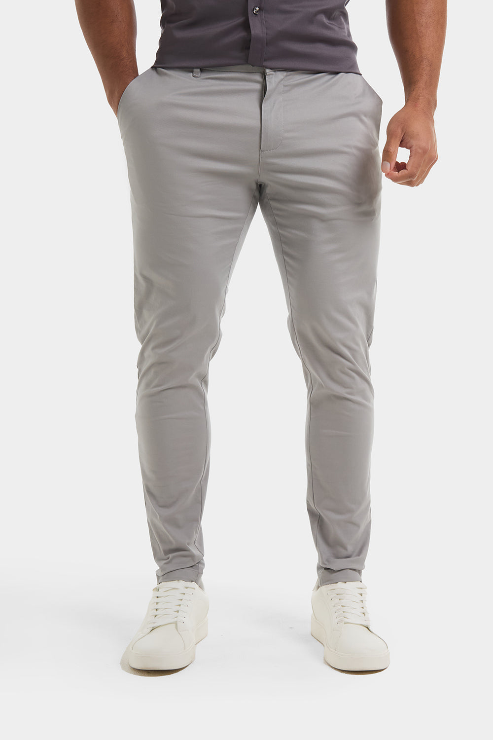 Athletic Fit Cotton Stretch Chino Pants in Pale Grey - TAILORED 