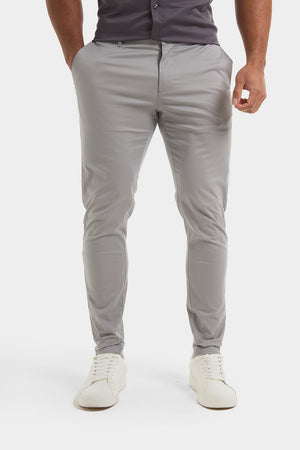 Athletic Fit Cotton Stretch Chino Pants in Pale Grey - TAILORED ATHLETE - USA