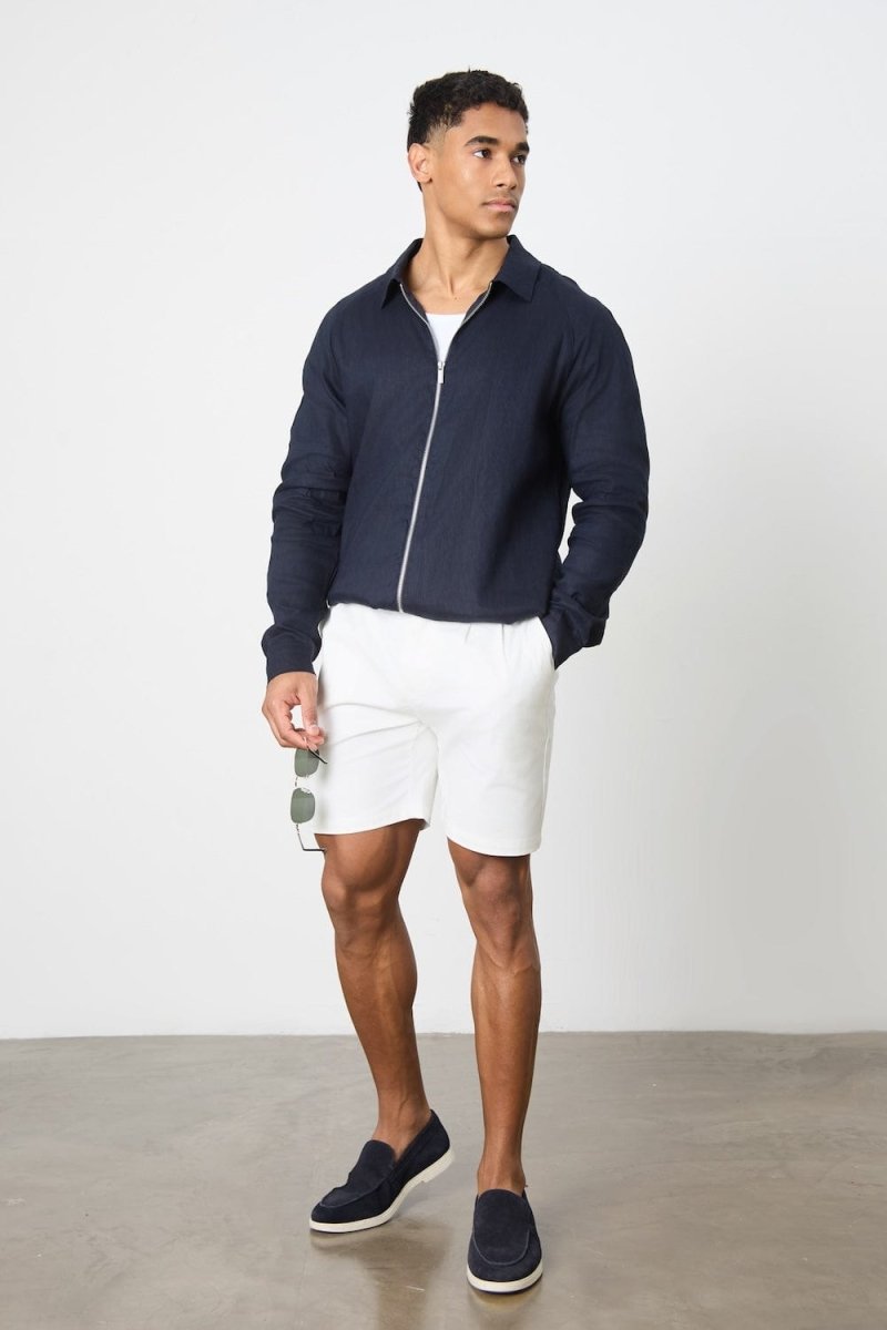 Smart Pleated Cotton Side Adjust Short in White - TAILORED ATHLETE - USA