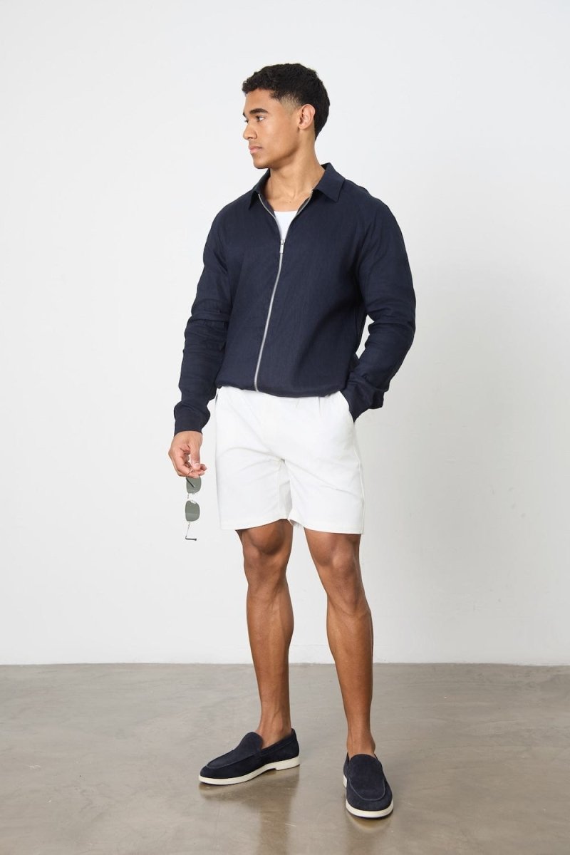 Smart Pleated Cotton Side Adjust Short in White - TAILORED ATHLETE - USA