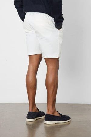 Smart Pleated Cotton Side Adjust Short in White - TAILORED ATHLETE - USA