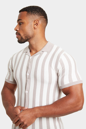Stripe Knitted Shirt in Stone/Ecru - TAILORED ATHLETE - USA