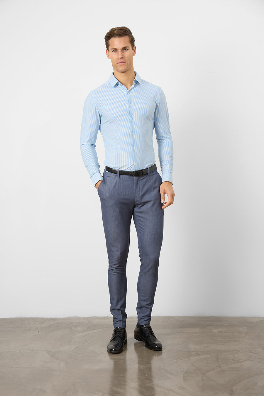 Striped Stretch Formal Shirt in Blue - TAILORED ATHLETE - USA