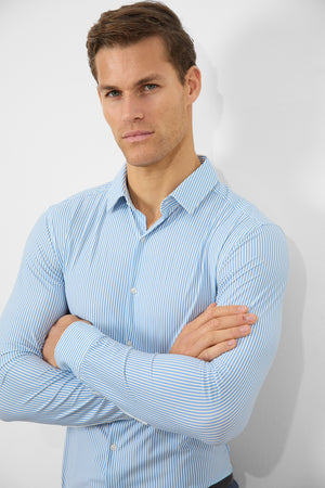 Striped Stretch Formal Shirt in Blue - TAILORED ATHLETE - USA