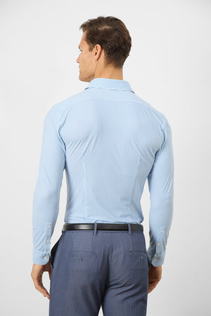 Striped Stretch Formal Shirt in Blue - TAILORED ATHLETE - USA