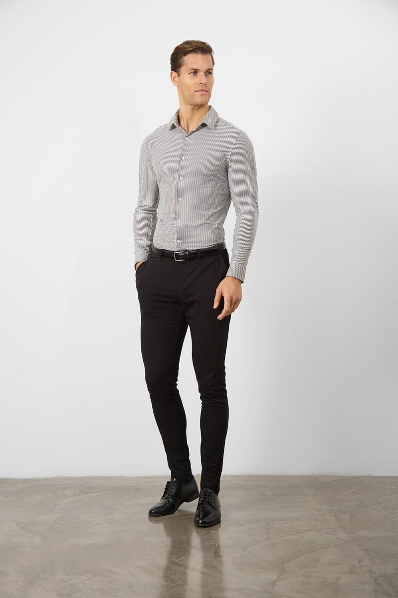 Men Grey & White Classic Striped Formal Shirt