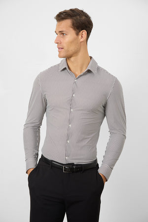 Striped Stretch Formal Shirt in Grey - TAILORED ATHLETE - USA