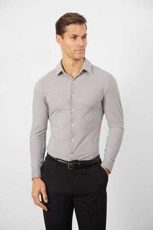 Striped Stretch Formal Shirt in Grey - TAILORED ATHLETE - USA