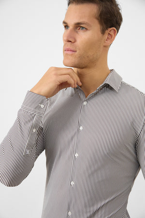 Striped Stretch Formal Shirt in Grey - TAILORED ATHLETE - USA