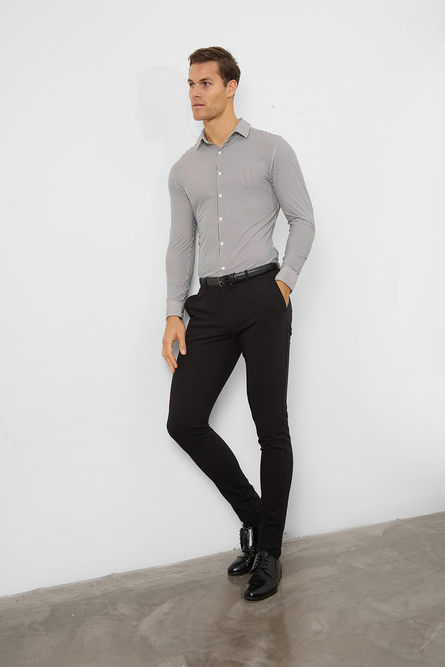 Striped Stretch Formal Shirt in Grey - TAILORED ATHLETE - USA