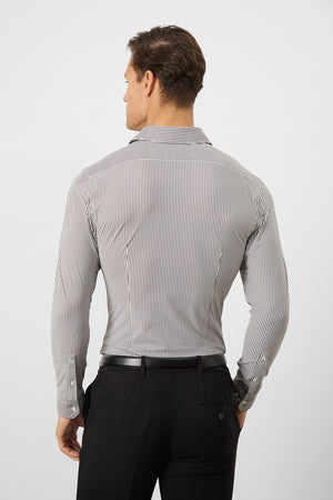 Striped Stretch Formal Shirt in Grey - TAILORED ATHLETE - USA