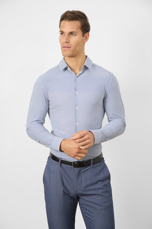 Striped Stretch Formal Shirt in Navy - TAILORED ATHLETE - USA