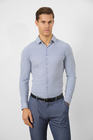 Striped Stretch Formal Shirt in Navy - TAILORED ATHLETE - USA