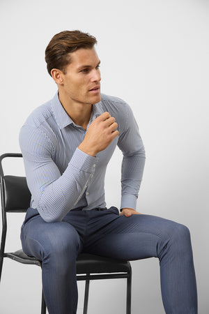 Striped Stretch Formal Shirt in Navy - TAILORED ATHLETE - USA