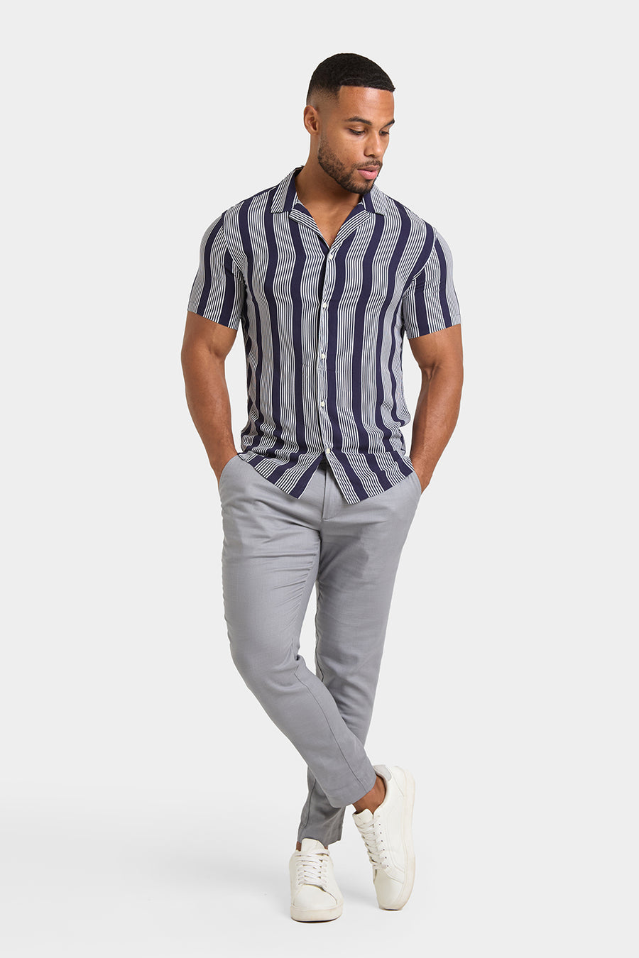 Printed Shirt in Bold Navy Stripe - TAILORED ATHLETE - USA