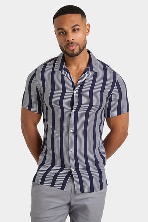 Printed Shirt in Bold Navy Stripe - TAILORED ATHLETE - USA