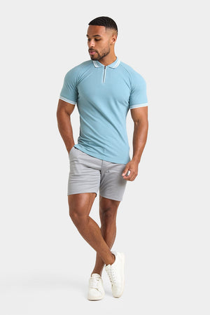 Stripe Tipped Zip Neck Polo Shirt in Aqua - TAILORED ATHLETE - USA