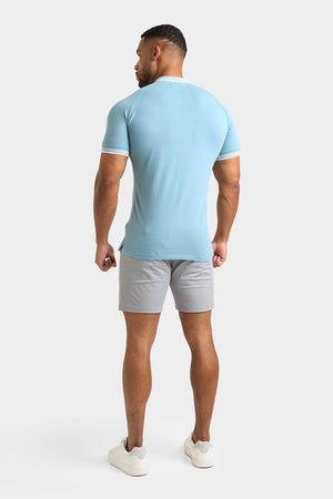 Stripe Tipped Zip Neck Polo Shirt in Aqua - TAILORED ATHLETE - USA