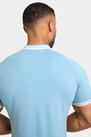 Stripe Tipped Zip Neck Polo Shirt in Aqua - TAILORED ATHLETE - USA