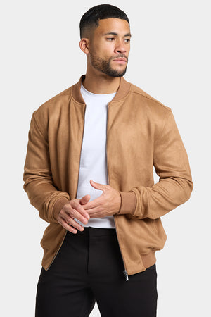 Suede Look Bomber Jacket in Chestnut - TAILORED ATHLETE - USA