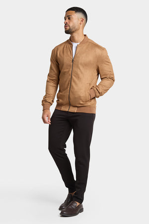 Suede Look Bomber Jacket in Chestnut - TAILORED ATHLETE - USA