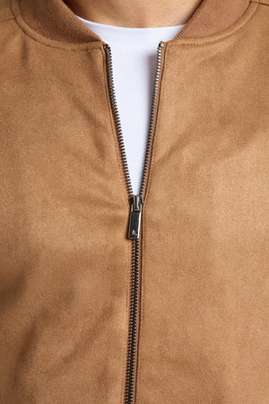 Suede Look Bomber Jacket in Chestnut - TAILORED ATHLETE - USA