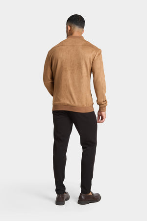 Suede Look Bomber Jacket in Chestnut - TAILORED ATHLETE - USA