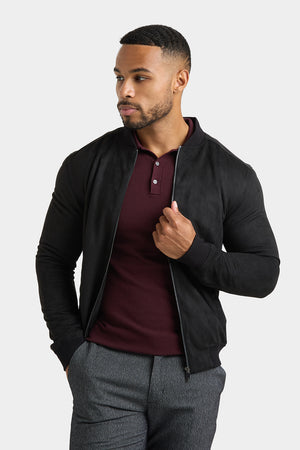 Suede Look Bomber Jacket in Black - TAILORED ATHLETE - USA