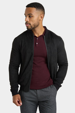 Suede Look Bomber Jacket in Black - TAILORED ATHLETE - USA