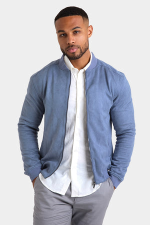 Suede Look Bomber Jacket in Slate Blue - TAILORED ATHLETE - USA