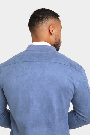 Suede Look Bomber Jacket in Slate Blue - TAILORED ATHLETE - USA