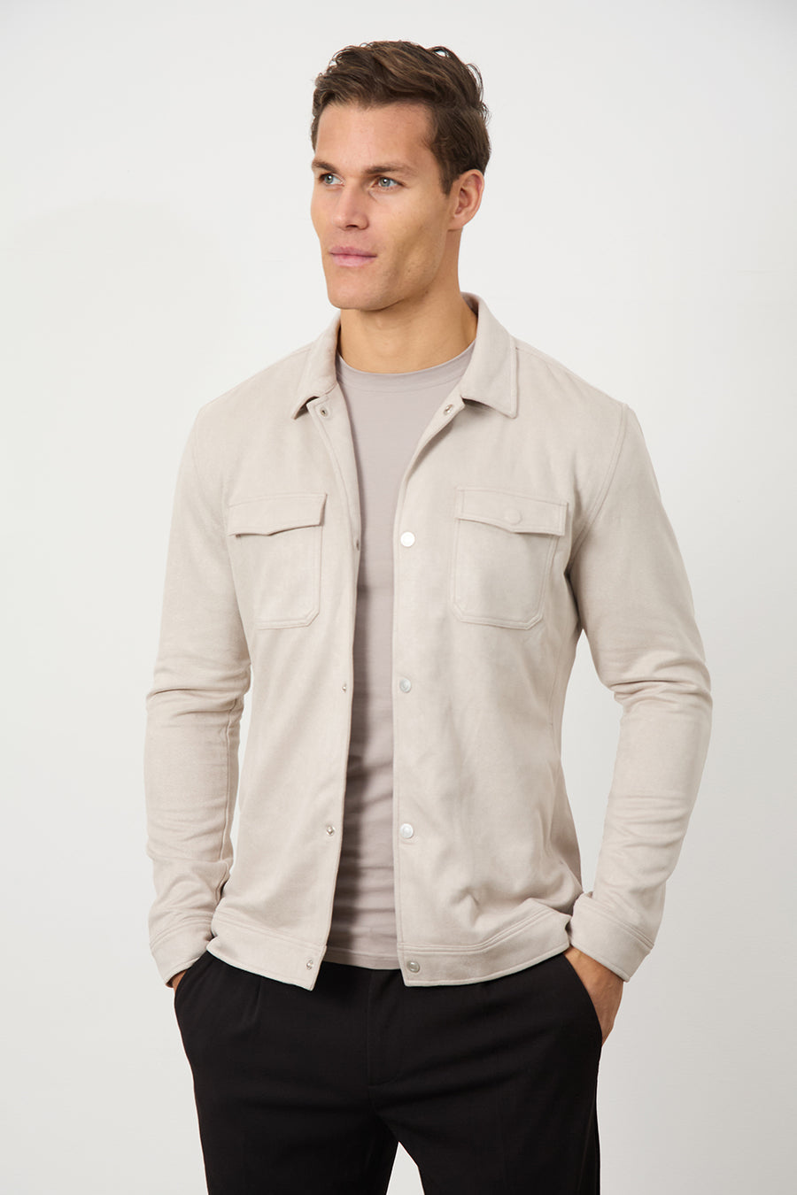 Suede Look Shacket in Stone - TAILORED ATHLETE - USA