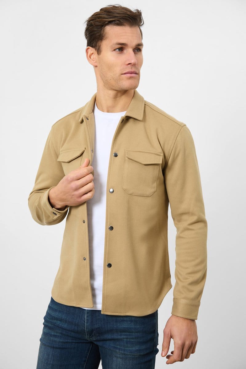 Heavy Twill Jersey Overshirt in Mink - TAILORED ATHLETE - USA