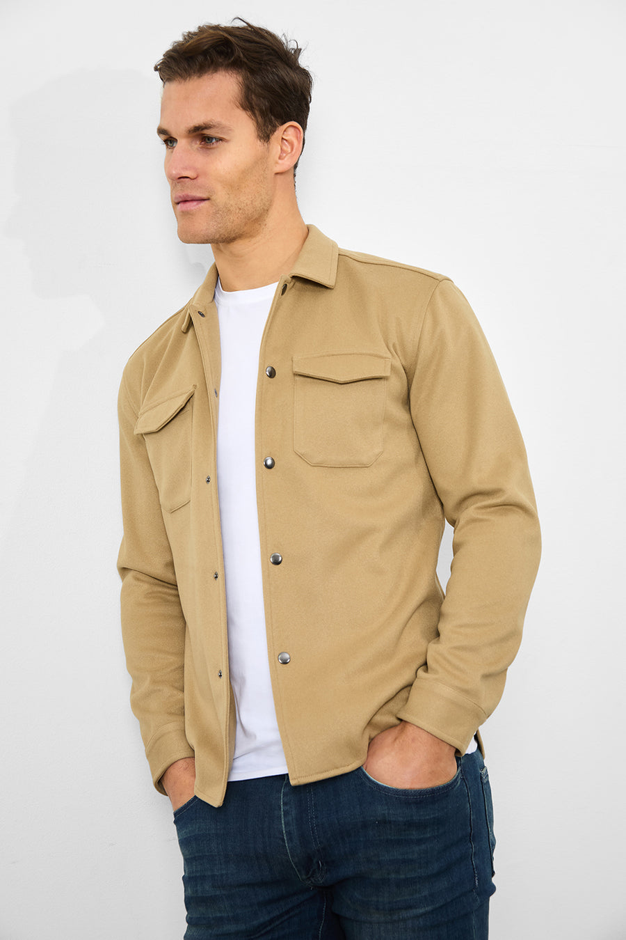 Heavy Twill Jersey Overshirt in Mink - TAILORED ATHLETE - USA