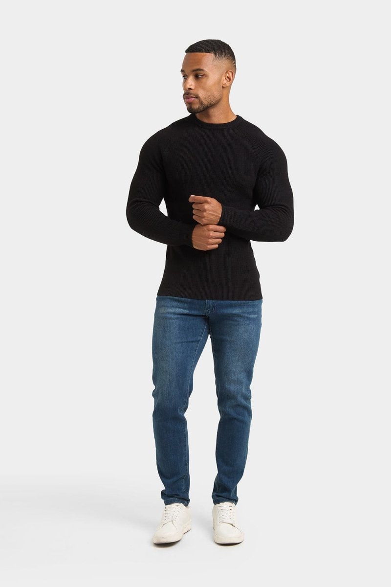Textured Cotton Crew Neck in Black - TAILORED ATHLETE - USA