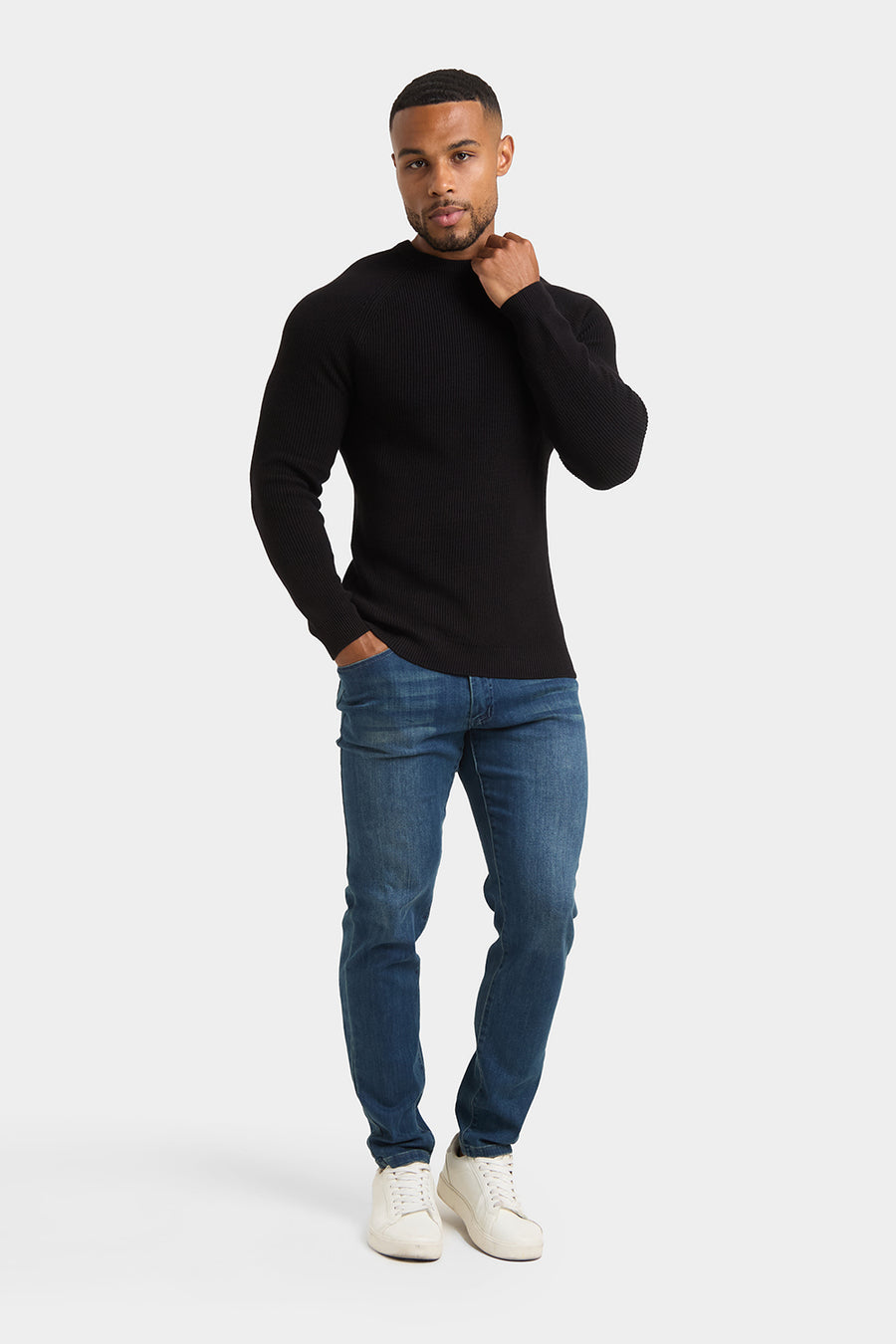 Textured Cotton Crew Neck in Black - TAILORED ATHLETE - USA