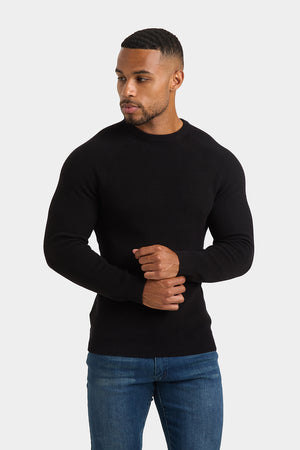 Textured Cotton Crew Neck in Black - TAILORED ATHLETE - USA