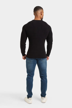 Textured Cotton Crew Neck in Black - TAILORED ATHLETE - USA