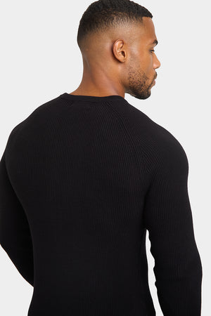 Textured Cotton Crew Neck in Black - TAILORED ATHLETE - USA