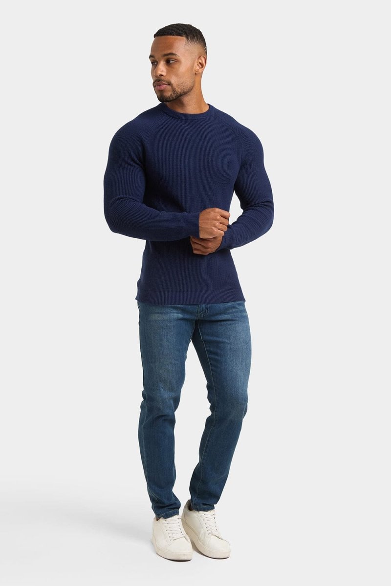 Textured Cotton Crew Neck in Navy - TAILORED ATHLETE - USA