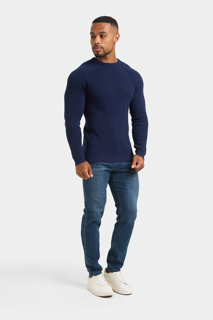 Textured Cotton Crew Neck in Navy - TAILORED ATHLETE - USA