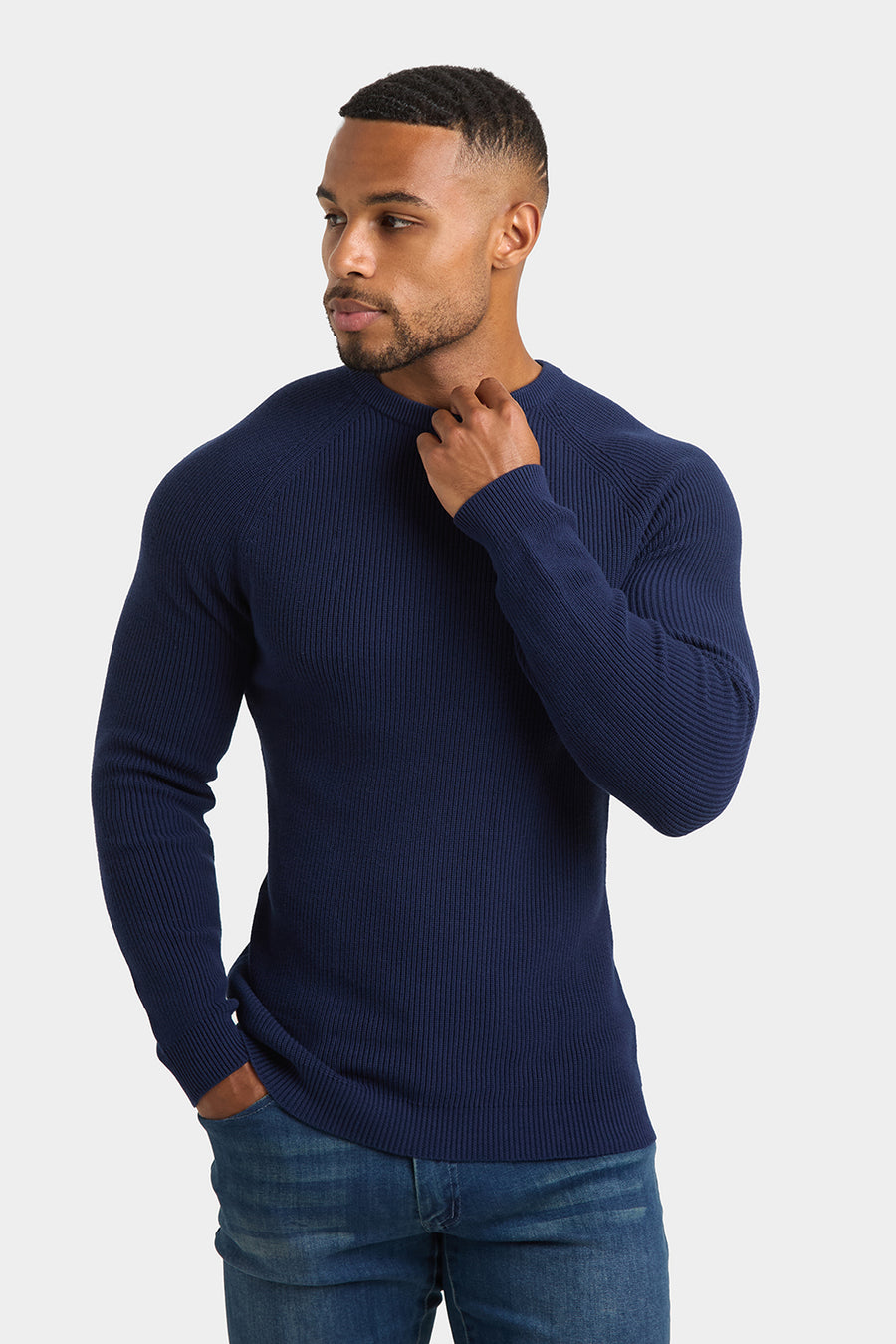 Textured Cotton Crew Neck in Navy - TAILORED ATHLETE - USA